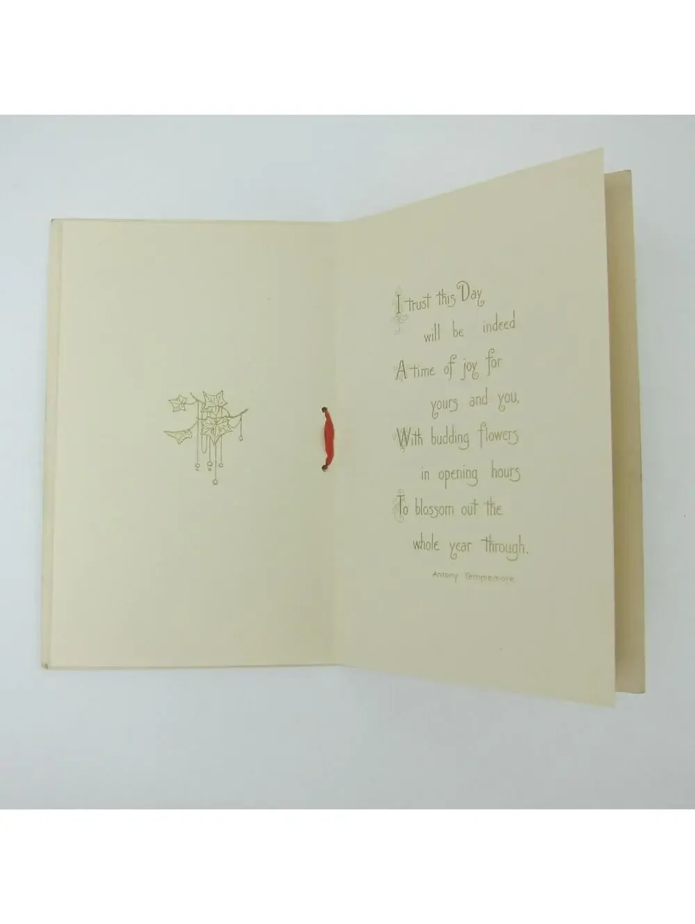 Antique Christmas Card Holly Berries Red Ribbon Templemore Poem Germany 1920s